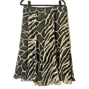 Alberto Makali animal print fit to flare skirt 100% SILK SZ 12‎ Momcore Corpcore